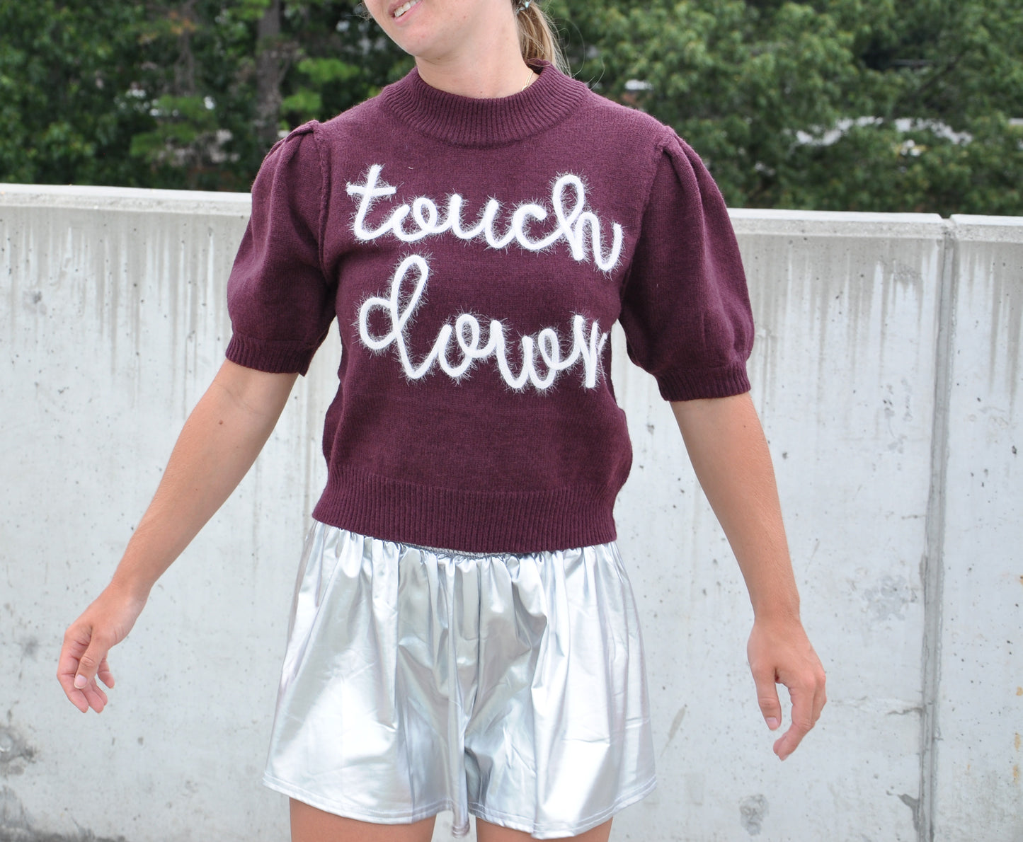 Touchdown Short Sleeve Sweater - Burgundy